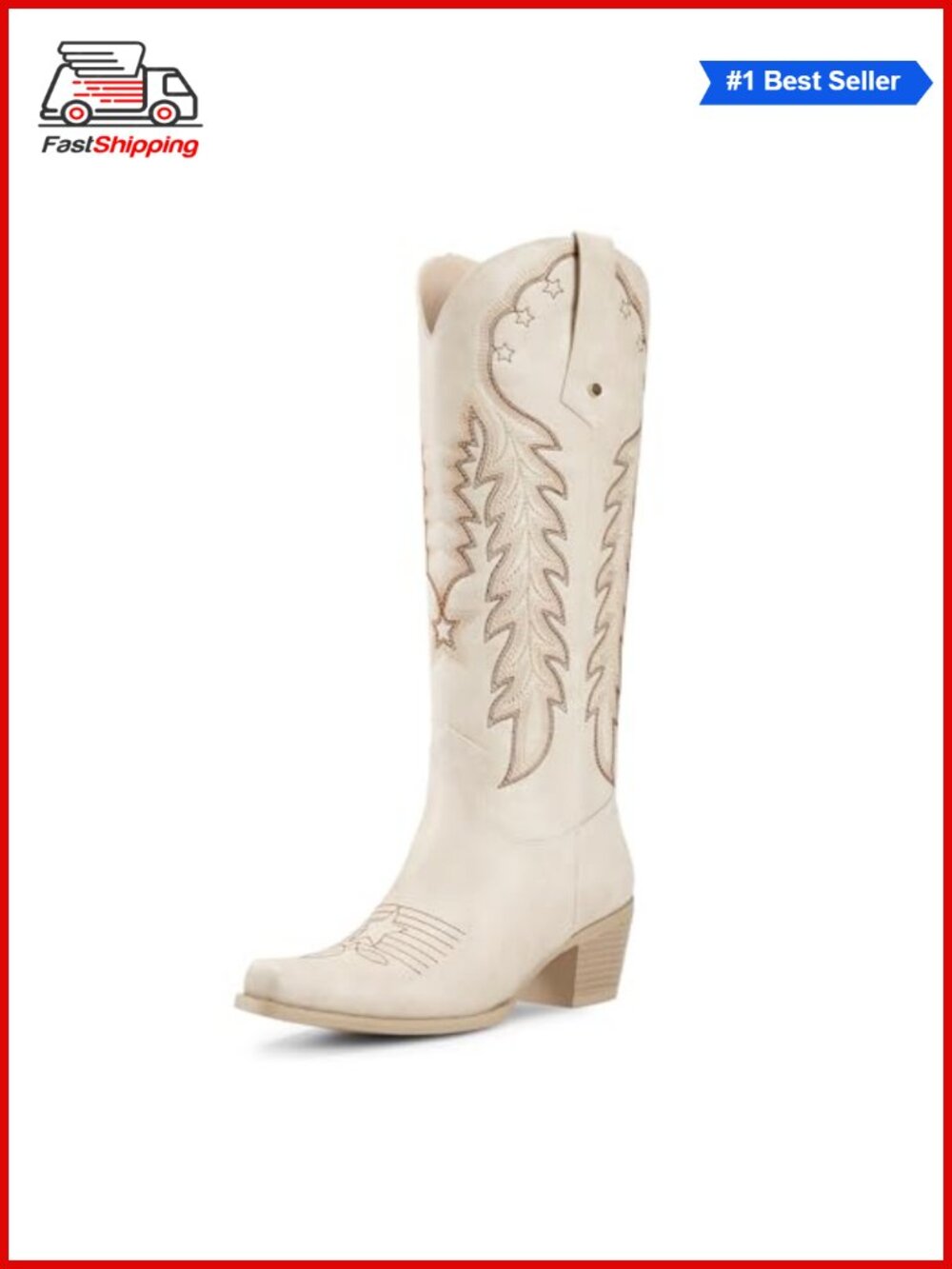 ✨ Wetkiss Faux Leather Cowboy Boots Knee High Pointed Toe Embroidered Western